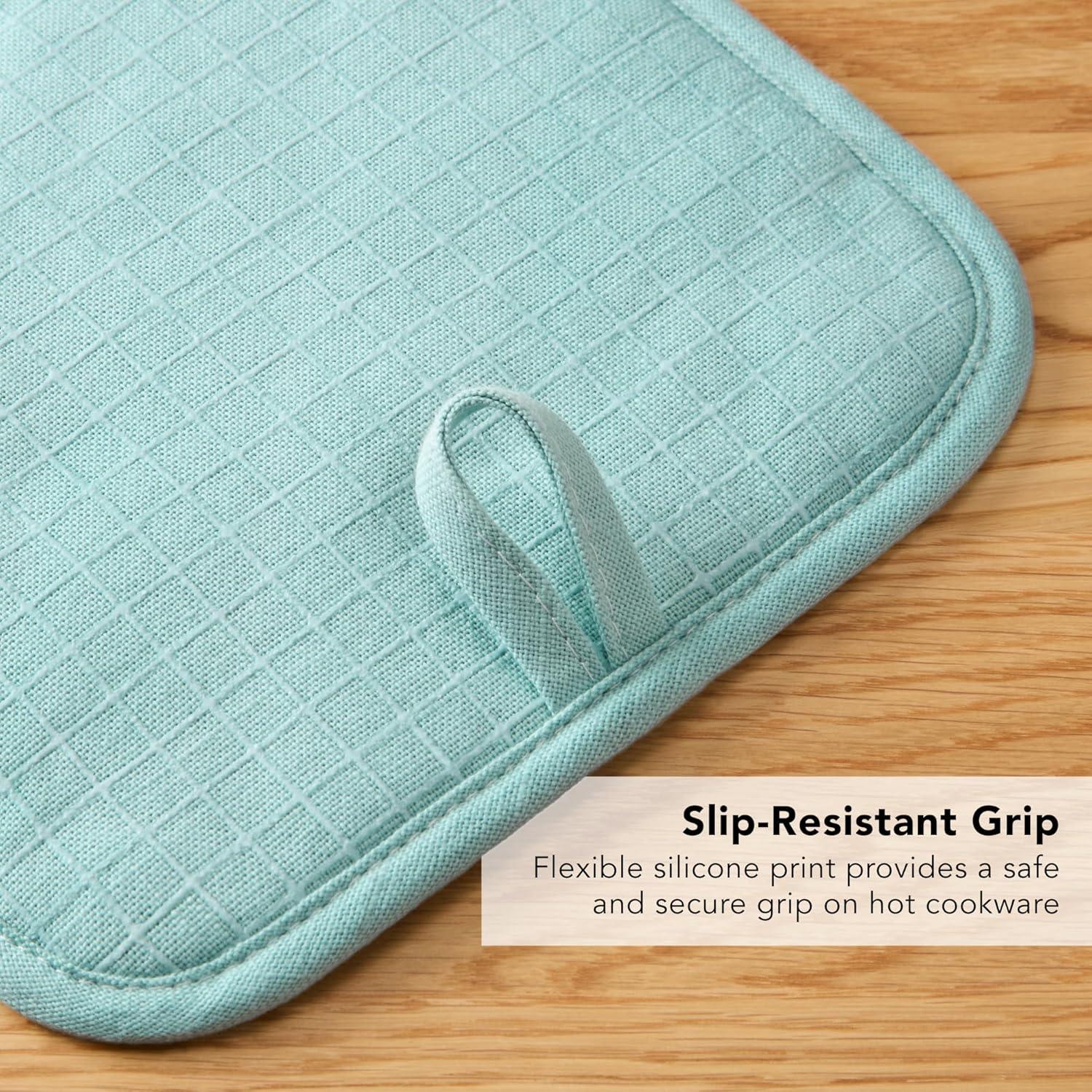 imageKITCHENAID Gourmet Series Gridlines Pot Holders 2Pack Set Heat Resistant up to 600F Soft Silicone Grip Magnetic Cuff Ink Blue 8quotx8quotMineral Water Aqua