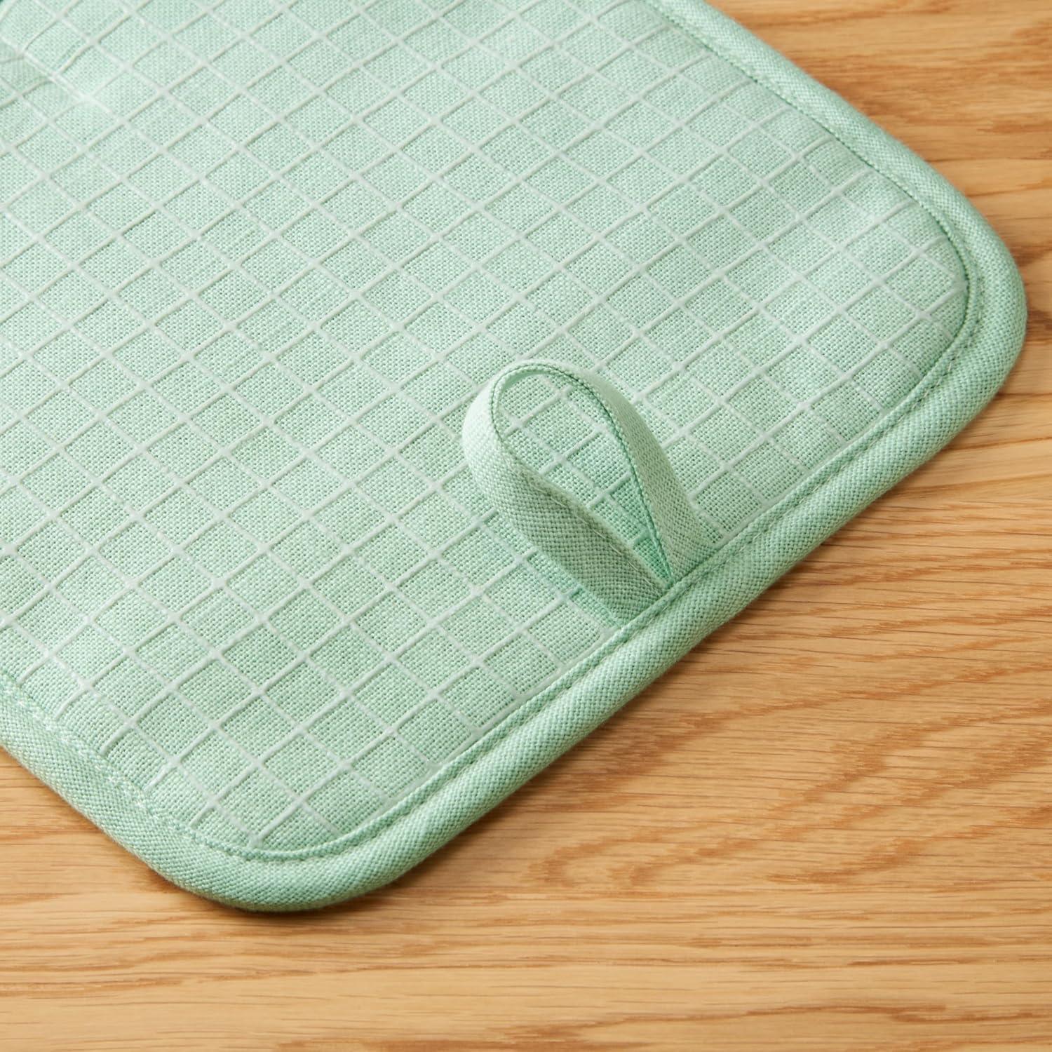 imageKITCHENAID Gourmet Series Gridlines Pot Holders 2Pack Set Heat Resistant up to 600F Soft Silicone Grip Magnetic Cuff Ink Blue 8quotx8quotPistachio Green