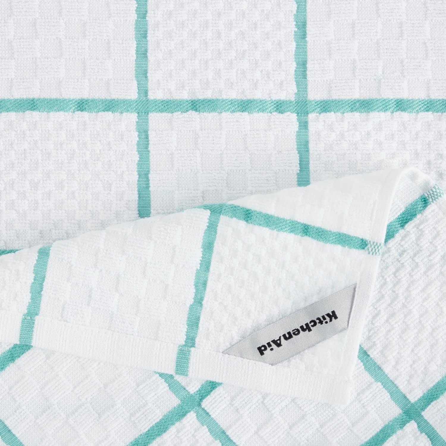 imageKITCHENAID Quilted Cotton Terry Cloth Oven Mitt Pot Holder Kitchen Towel 4Pack Set Heat Resistant Silicone Grip 16quotx26quot 7quotx13quot ampamp 7quotx10quot Aqua SkyAqua Sky