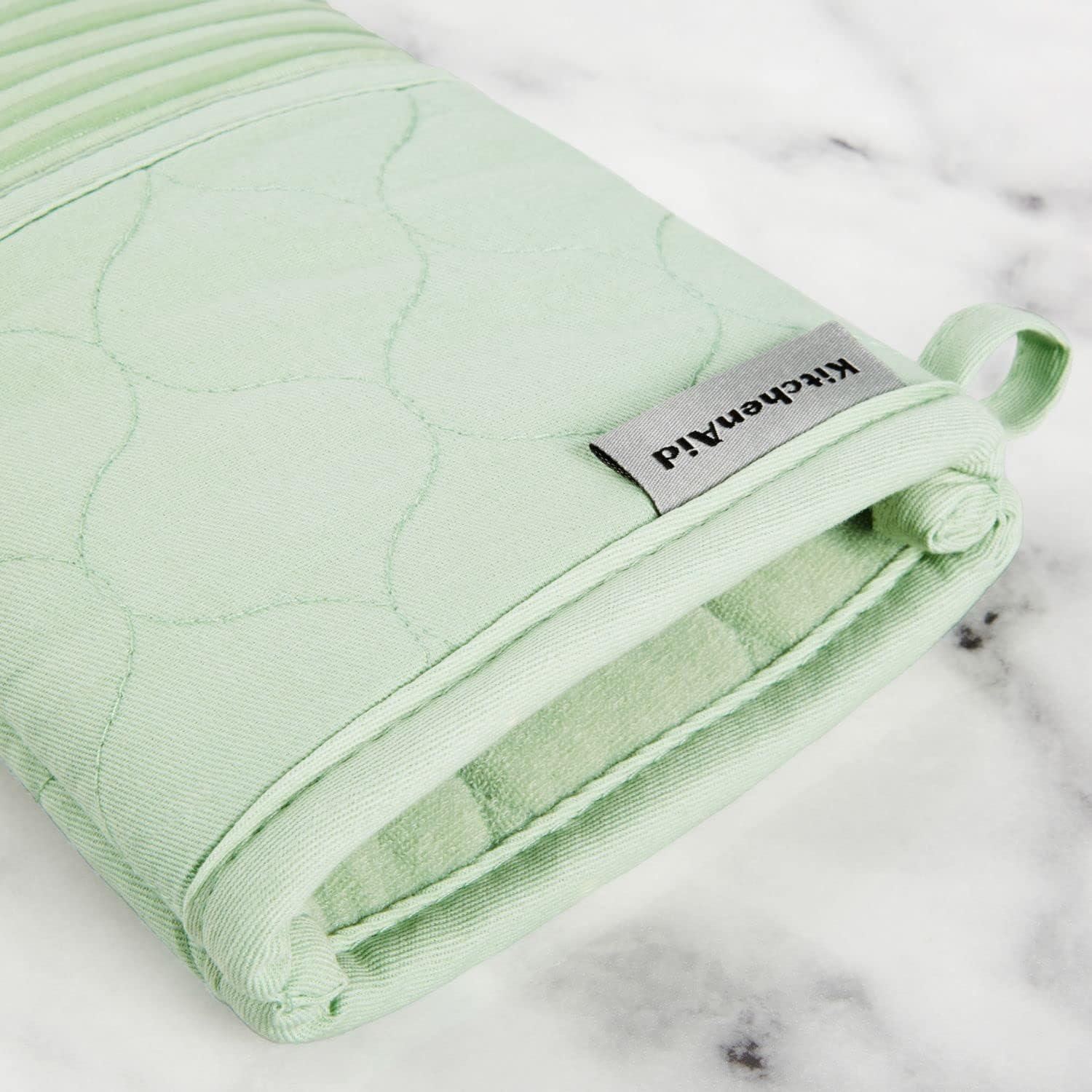 imageKITCHENAID Quilted Cotton Terry Cloth Oven Mitt Pot Holder Kitchen Towel 4Pack Set Heat Resistant Silicone Grip 16quotx26quot 7quotx13quot ampamp 7quotx10quot Aqua SkyPistachio