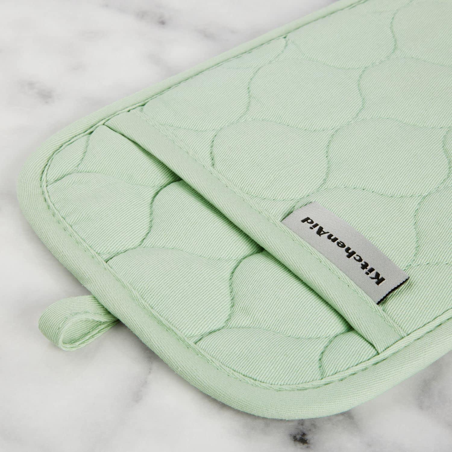 imageKITCHENAID Quilted Cotton Terry Cloth Oven Mitt Pot Holder Kitchen Towel 4Pack Set Heat Resistant Silicone Grip 16quotx26quot 7quotx13quot ampamp 7quotx10quot Aqua SkyPistachio