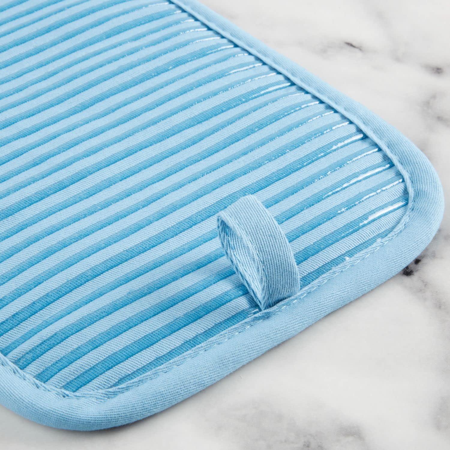 imageKITCHENAID Quilted Cotton Terry Cloth Oven Mitt Pot Holder Kitchen Towel 4Pack Set Heat Resistant Silicone Grip 16quotx26quot 7quotx13quot ampamp 7quotx10quot Aqua SkyBlue Velvet