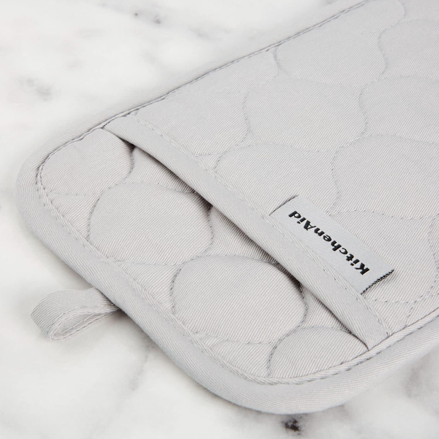 imageKITCHENAID Quilted Cotton Terry Cloth Oven Mitt Pot Holder Kitchen Towel 4Pack Set Heat Resistant Silicone Grip 16quotx26quot 7quotx13quot ampamp 7quotx10quot Aqua SkyMatte Grey