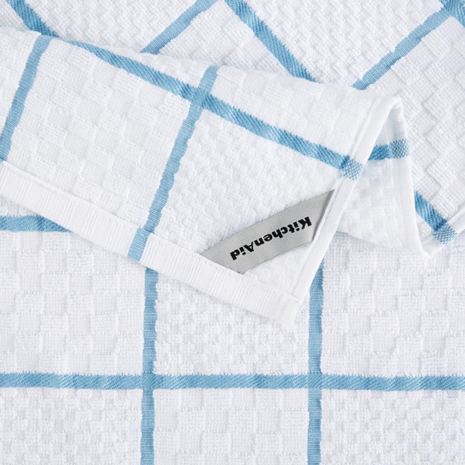 imageKITCHENAID Quilted Cotton Terry Cloth Oven Mitt Pot Holder Kitchen Towel 4Pack Set Heat Resistant Silicone Grip 16quotx26quot 7quotx13quot ampamp 7quotx10quot Aqua SkyBlue Velvet