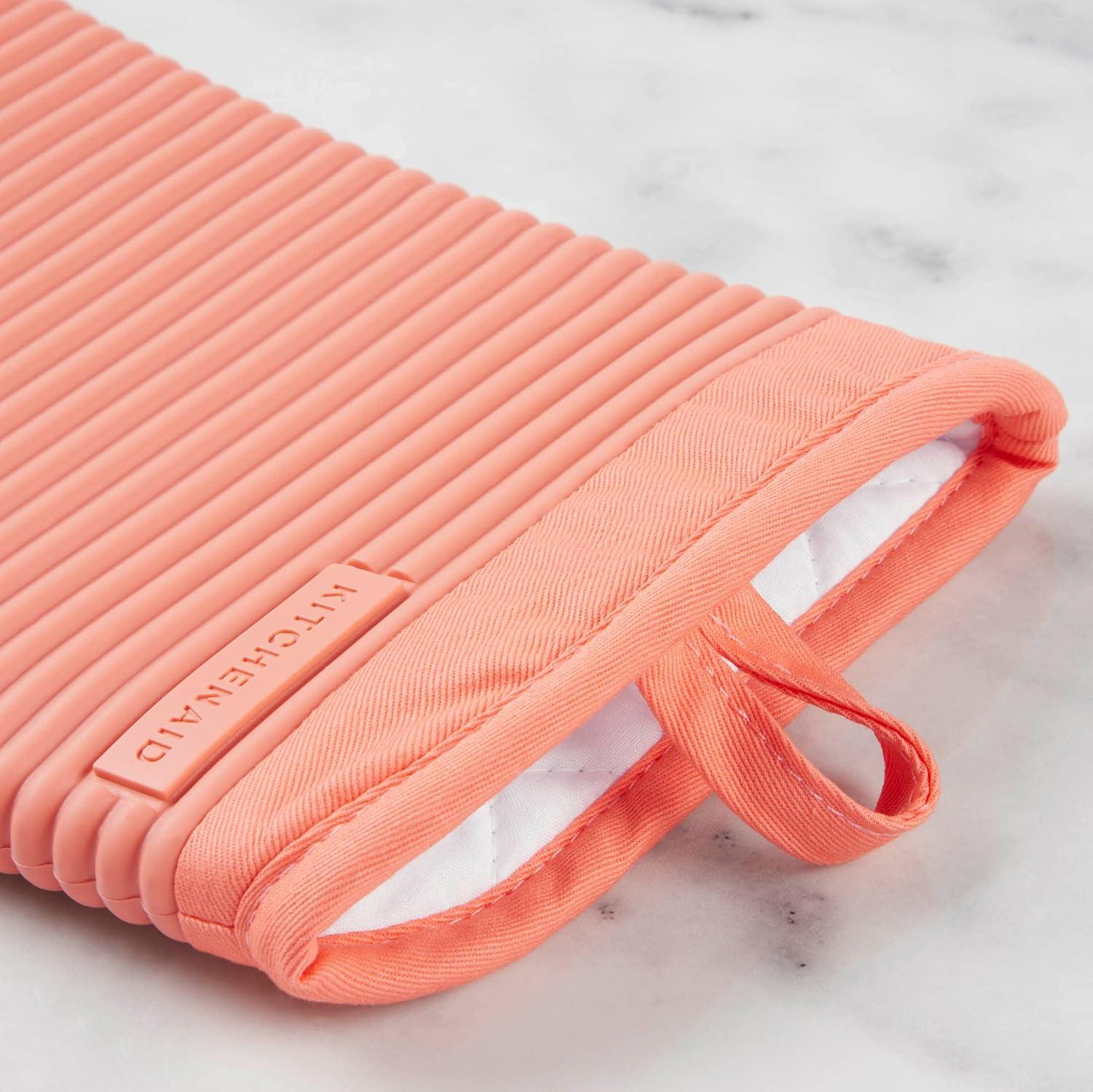 imageKITCHENAID Ribbed Soft Silicone Oven Mitt 2Pack Set 75quotx13quot Mineral Water AquaBird of Paradise