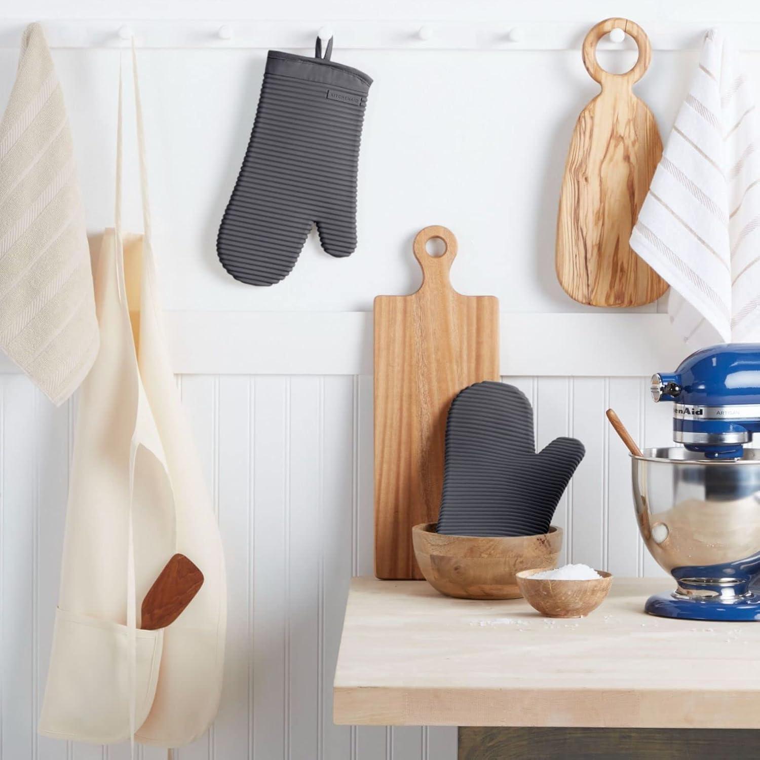 imageKITCHENAID Ribbed Soft Silicone Oven Mitt 2Pack Set 75quotx13quot Mineral Water AquaCharcoal Grey