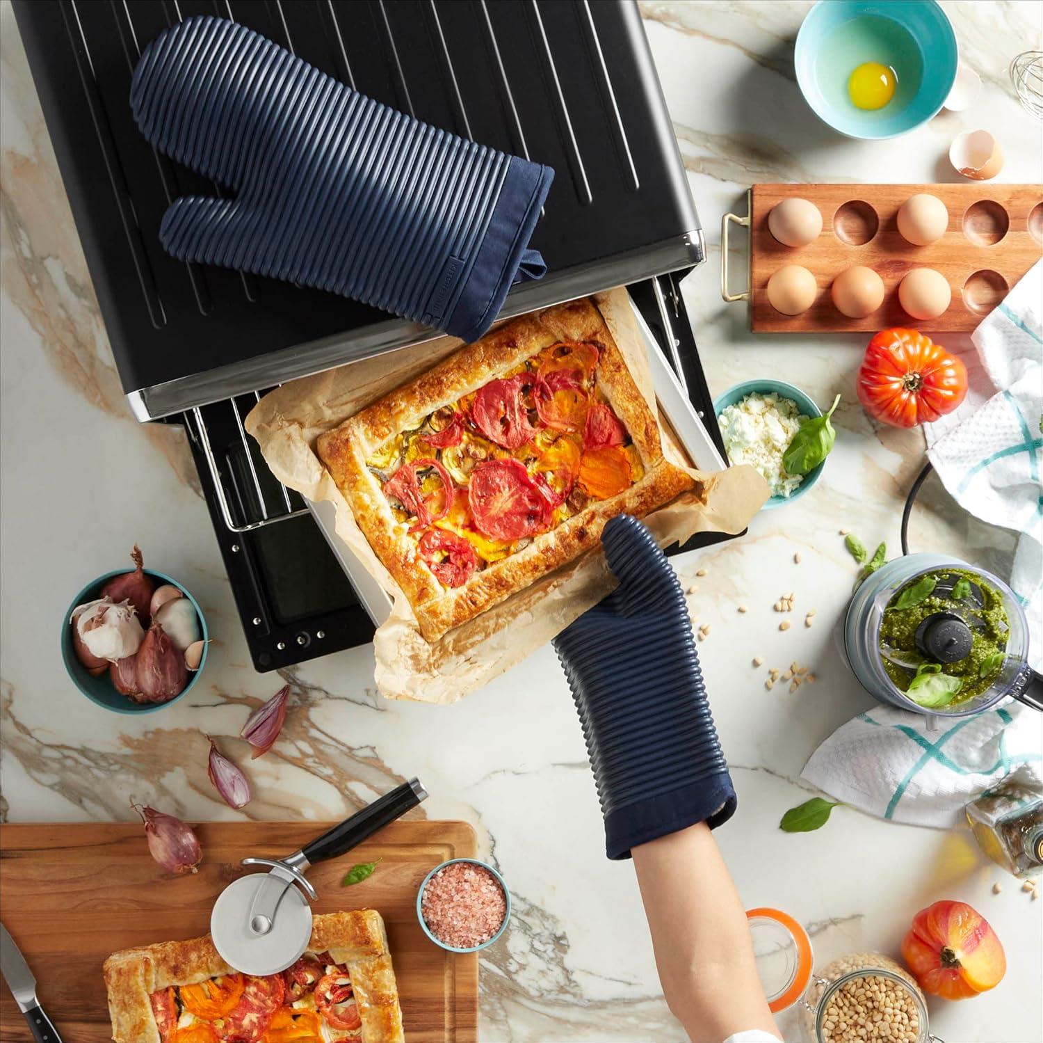 imageKITCHENAID Ribbed Soft Silicone Oven Mitt 2Pack Set 75quotx13quot Mineral Water AquaInk Blue