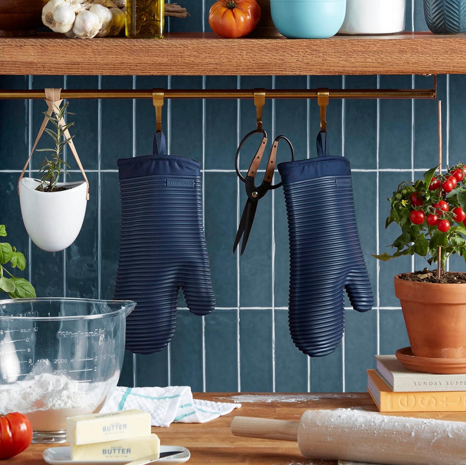 imageKITCHENAID Ribbed Soft Silicone Oven Mitt 2Pack Set 75quotx13quot Mineral Water AquaInk Blue