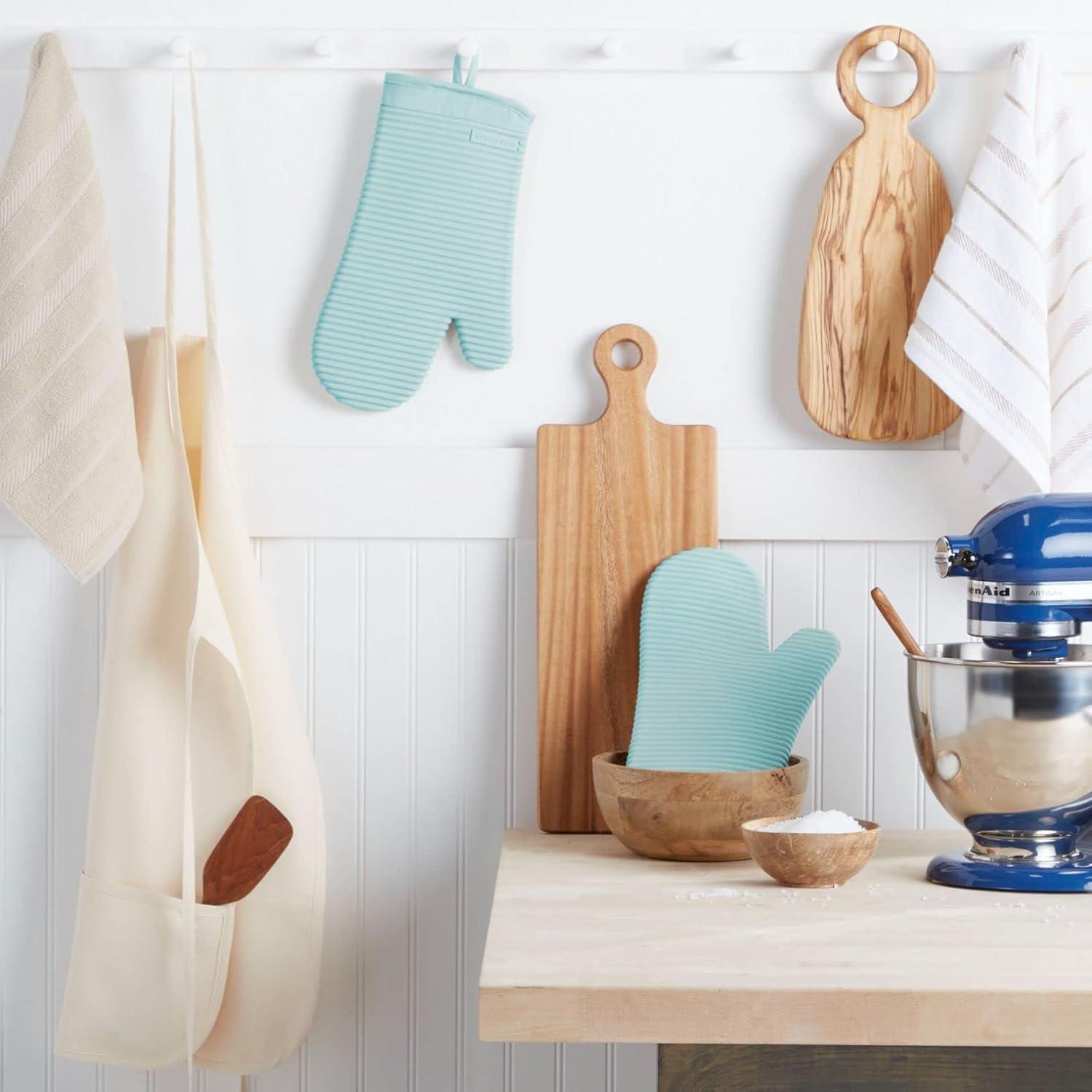 imageKITCHENAID Ribbed Soft Silicone Oven Mitt 2Pack Set 75quotx13quot Mineral Water AquaMineral Water