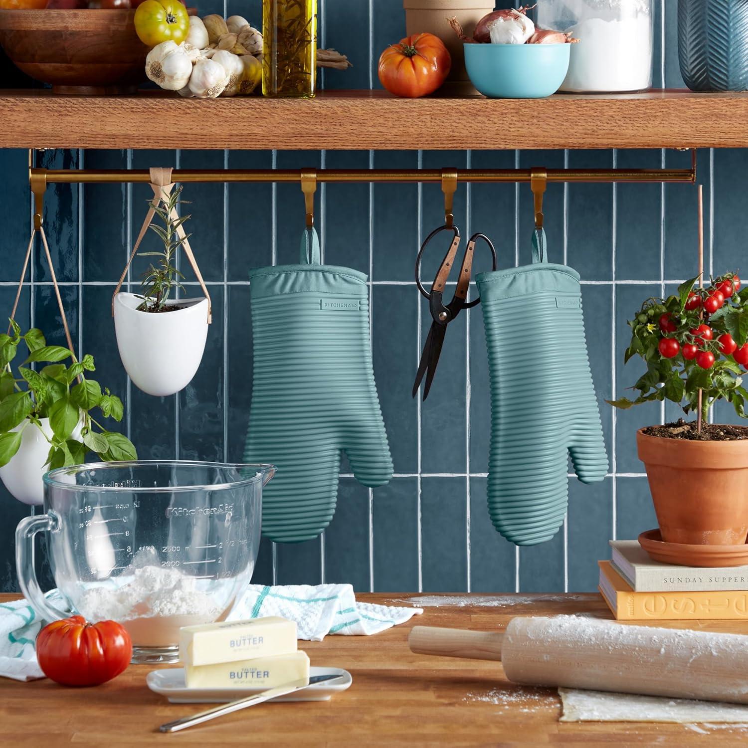 imageKITCHENAID Ribbed Soft Silicone Oven Mitt 2Pack Set 75quotx13quot Mineral Water AquaMineral Water Aqua