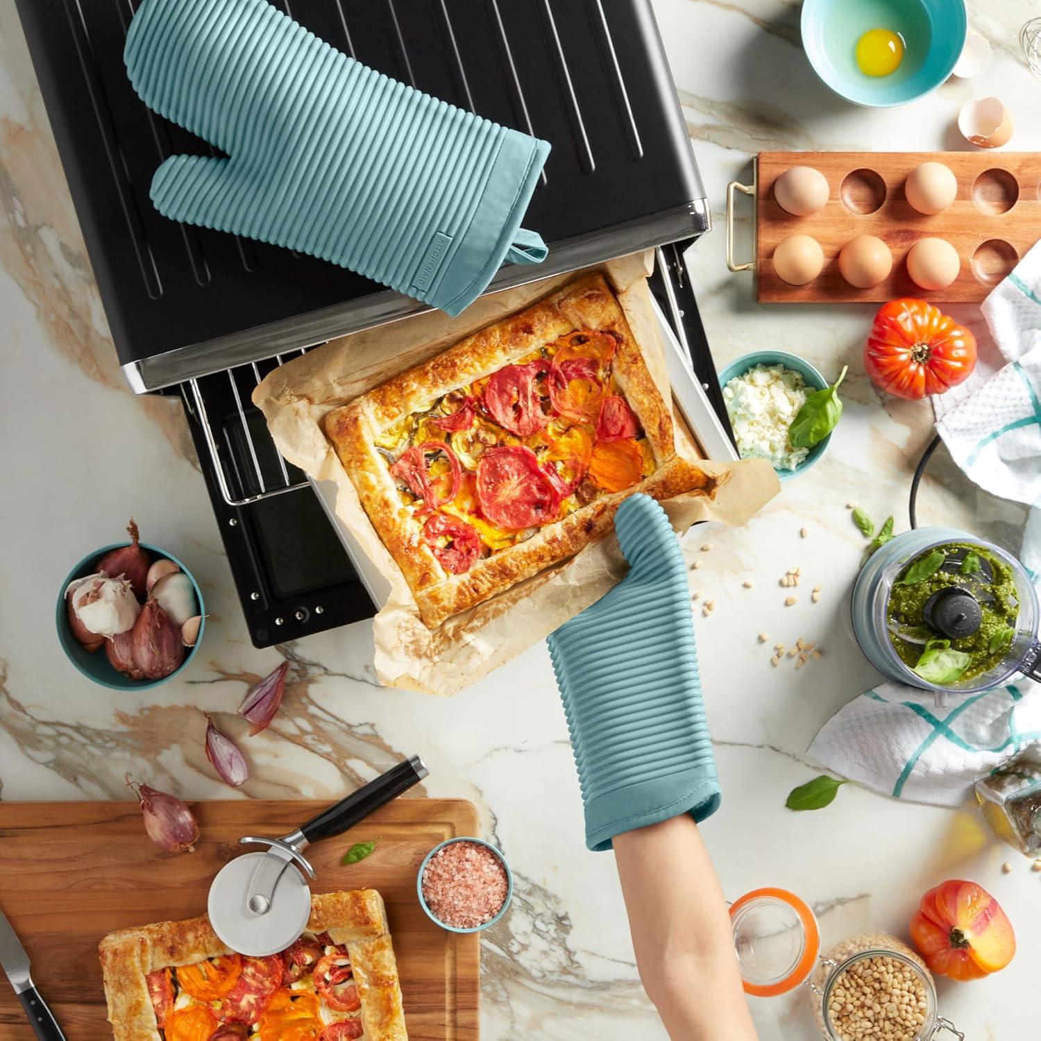 imageKITCHENAID Ribbed Soft Silicone Oven Mitt 2Pack Set 75quotx13quot Mineral Water AquaMineral Water Aqua