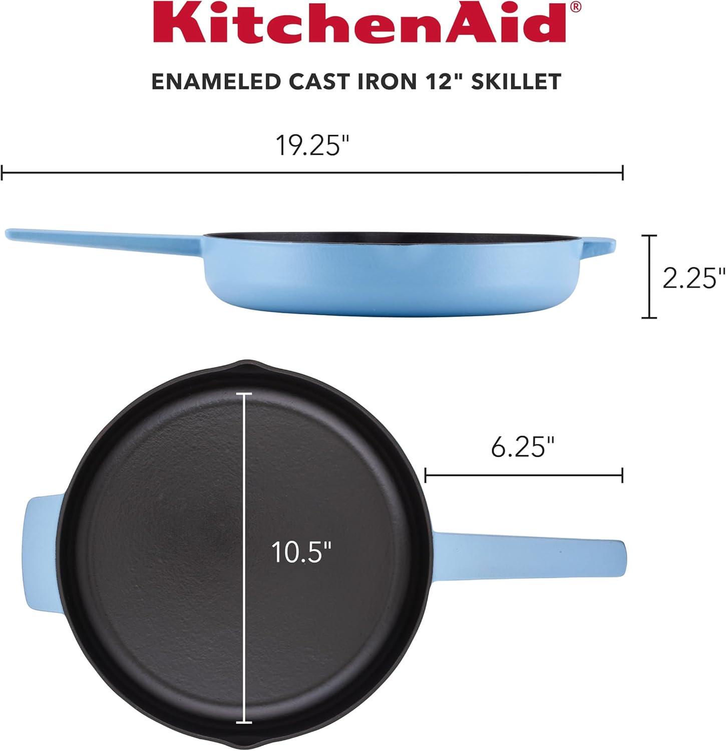 imageKitchenAid 48395 Seasoned Cast Iron Frying PanSkillet 12 Inch BlackBlue Velvet