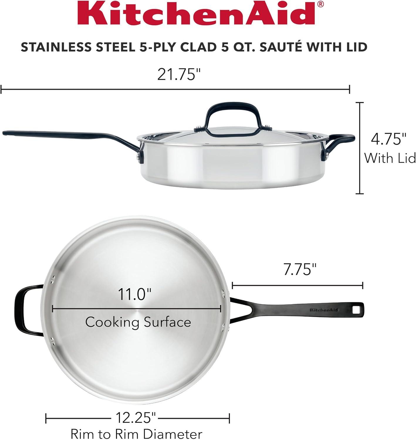imageKitchenAid 5Ply Clad Polished Stainless Steel Fry PanSkillet 1225 InchStainless Steel