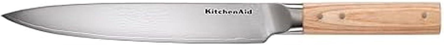 imageKitchenAid 6Piece Ashwood Knife Block Set Premium Damascus Steel Blades Pakkawood Handles SpaceSaving Design Includes Chef Santoku Slicing Utility ampamp Paring Knives Kitchen Knife SetBlonde