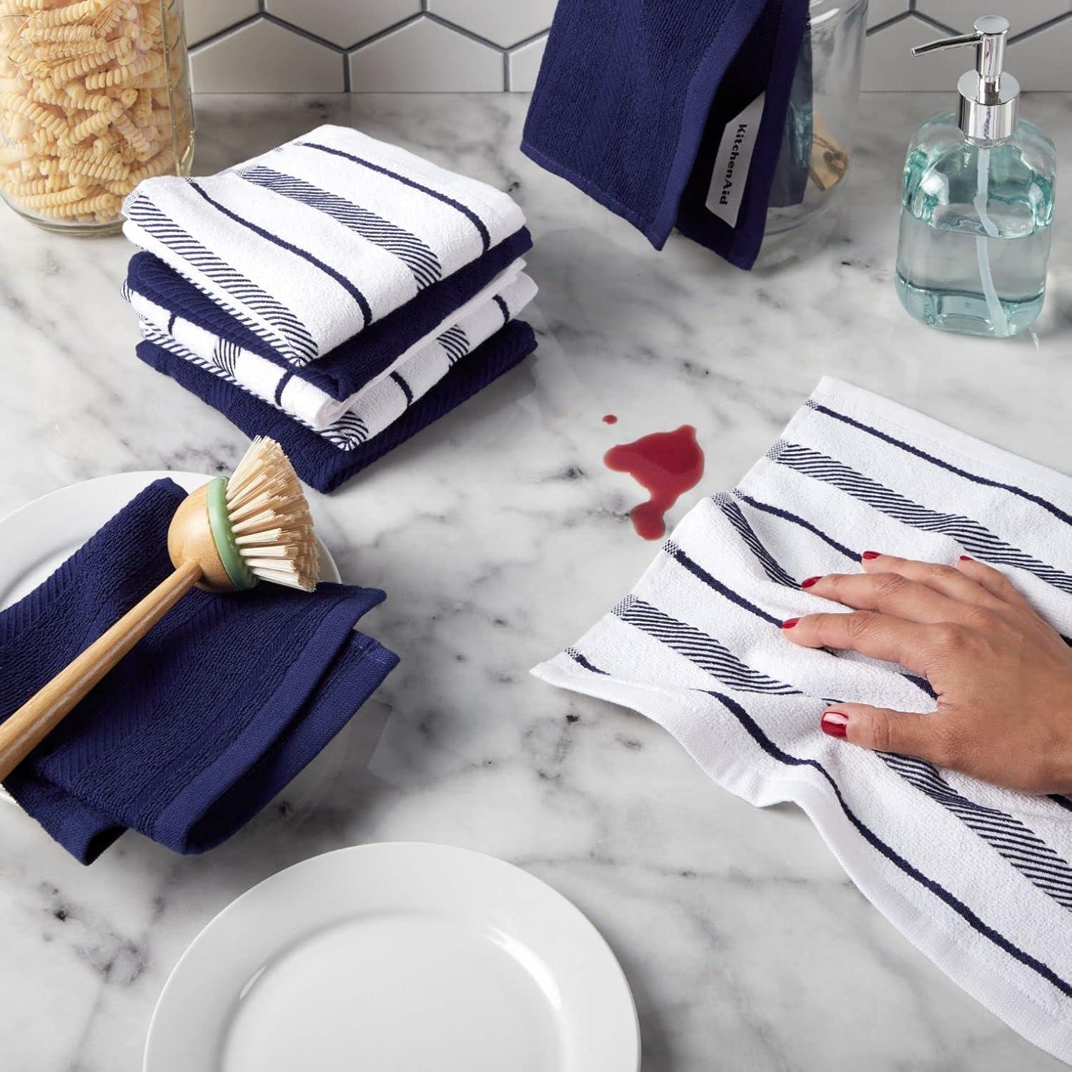 imageKitchenAid Albany Dishcloth 8 Pack Set Aqua SkyWhite 12quotx12quotCobalt BlueWhite