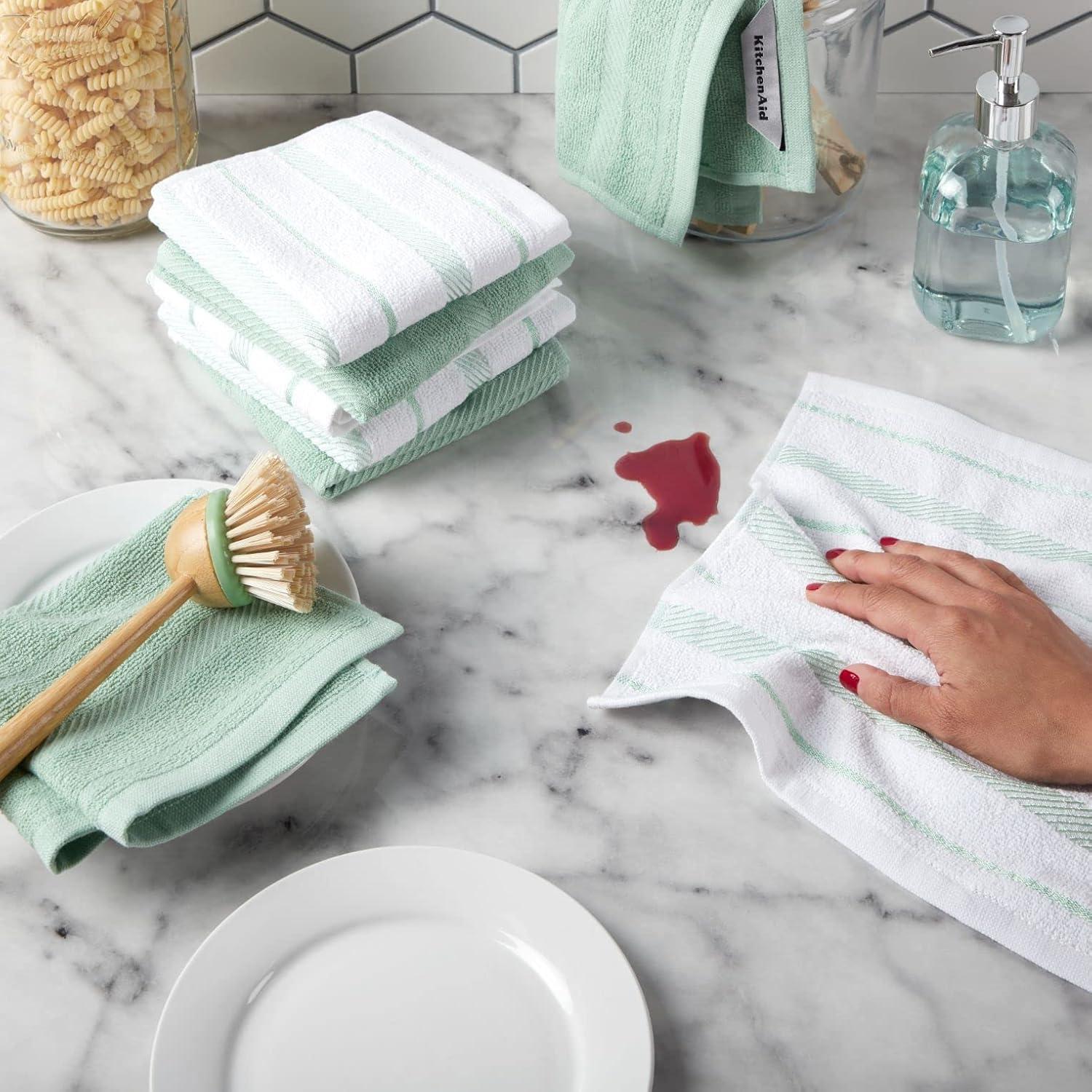 imageKitchenAid Albany Dishcloth 8 Pack Set Aqua SkyWhite 12quotx12quotPistachioWhite