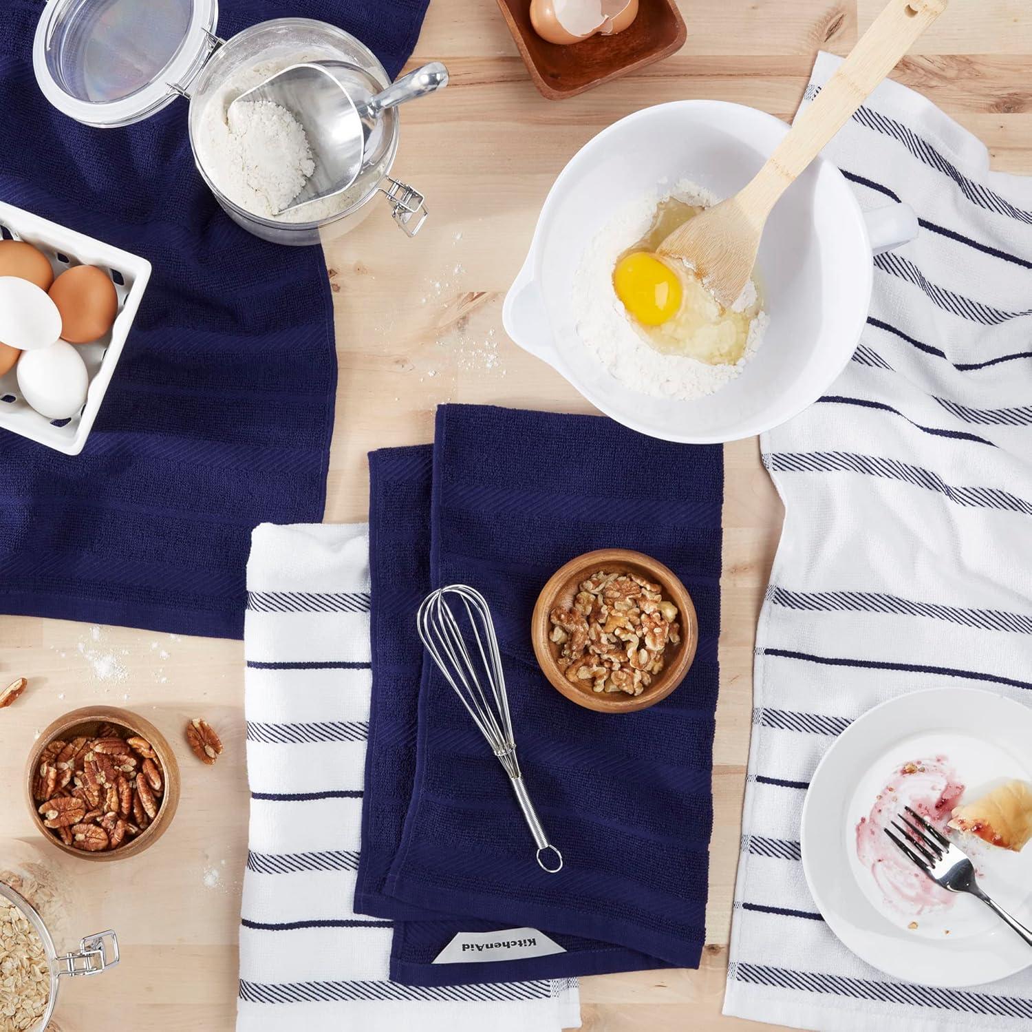 imageKitchenAid Albany Kitchen Towel 4Pack Set Blue VelvetWhite 16quotx26quotCobalt