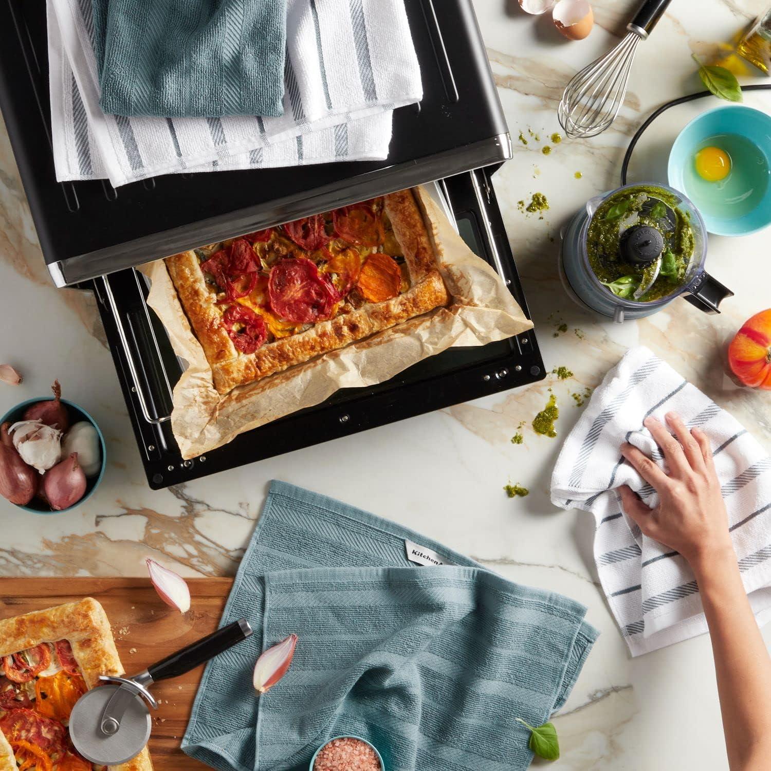 imageKitchenAid Albany Kitchen Towel 4Pack Set Blue VelvetWhite 16quotx26quotFog Blue