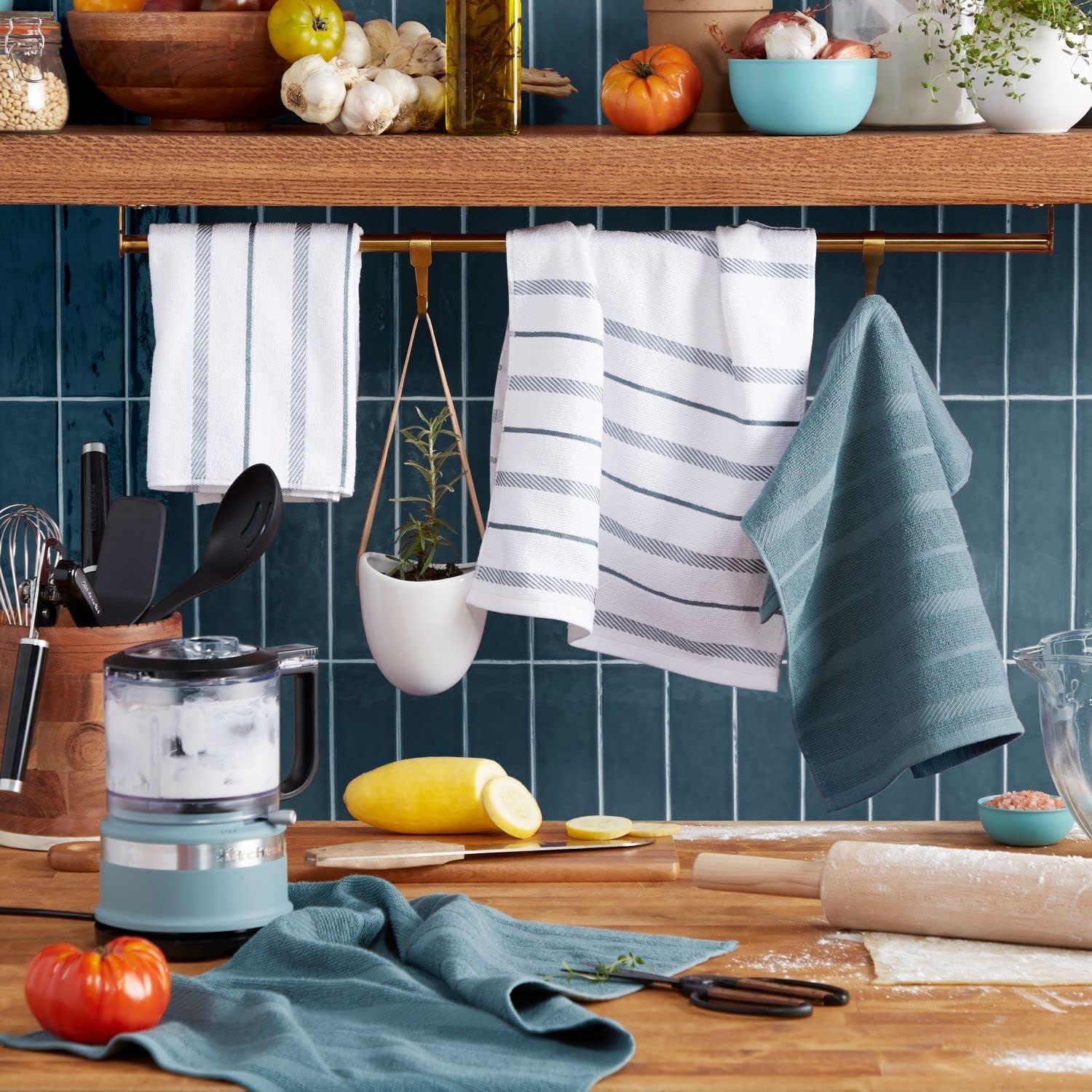 imageKitchenAid Albany Kitchen Towel 4Pack Set Blue VelvetWhite 16quotx26quotFog Blue