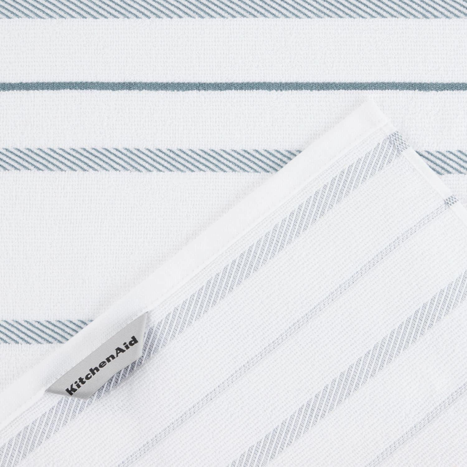 imageKitchenAid Albany Kitchen Towel 4Pack Set Blue VelvetWhite 16quotx26quotFog Blue