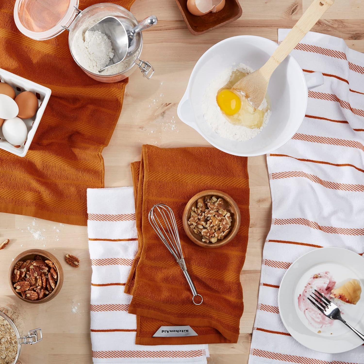 imageKitchenAid Albany Kitchen Towel 4Pack Set Blue VelvetWhite 16quotx26quotHoney