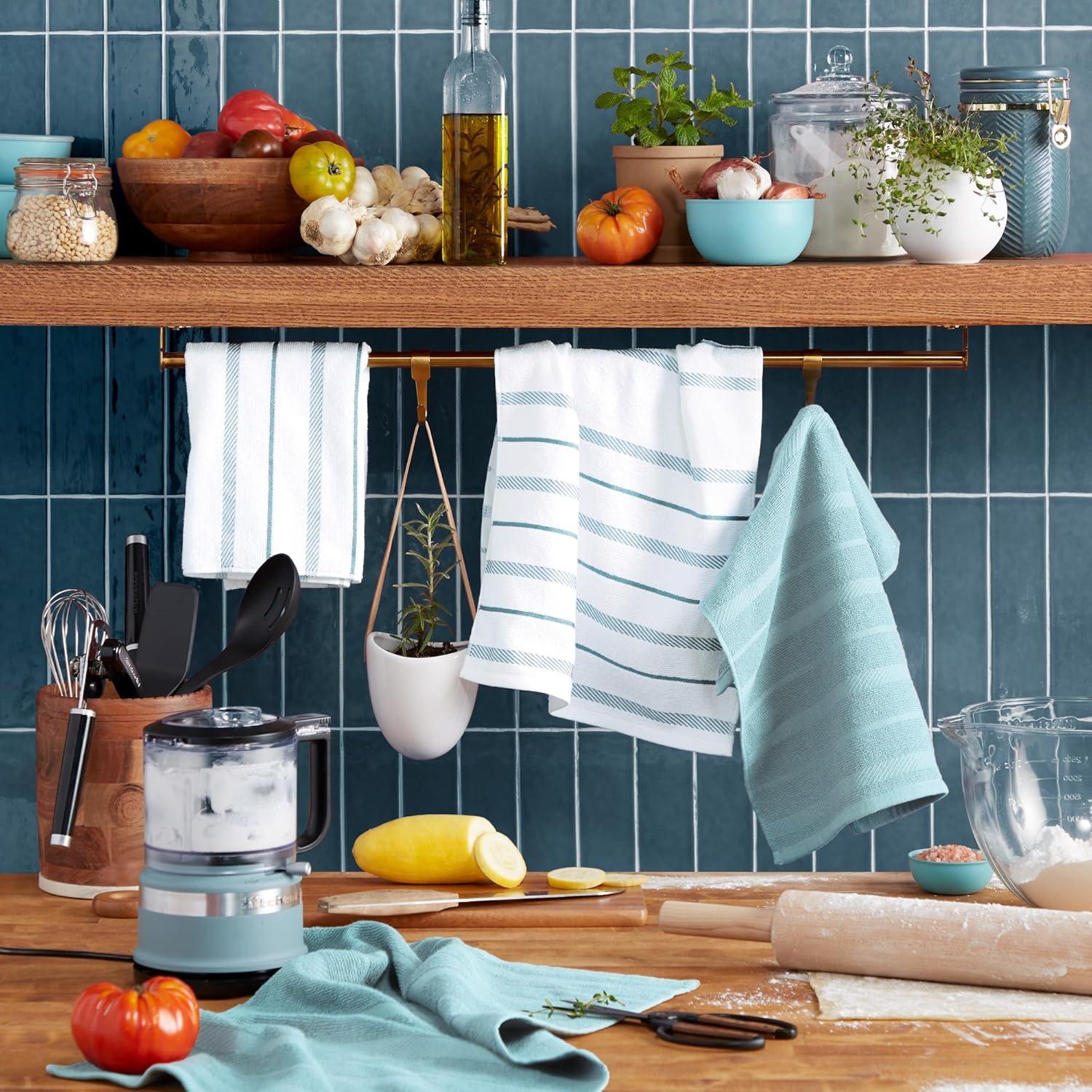 imageKitchenAid Albany Kitchen Towel 4Pack Set Blue VelvetWhite 16quotx26quotMineral Water AquaWhite