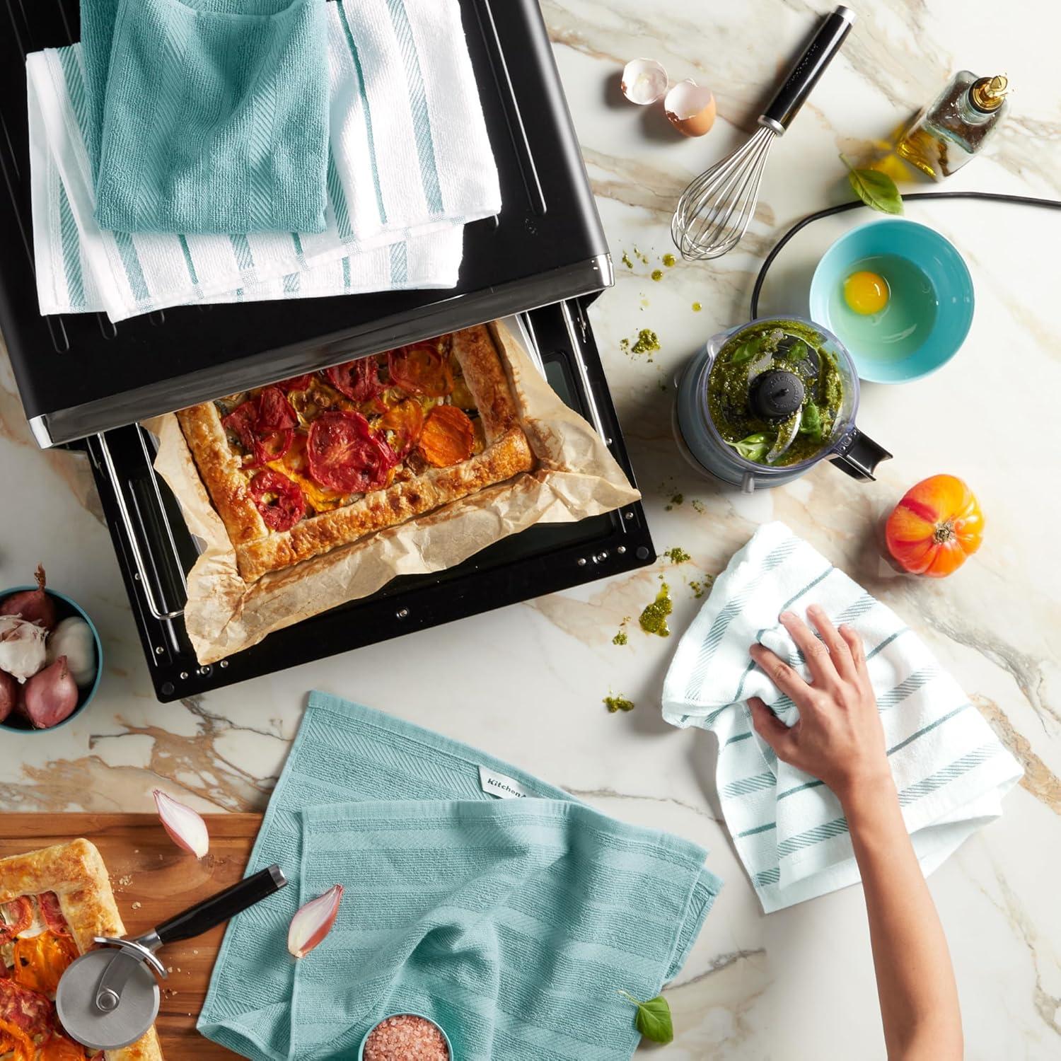 imageKitchenAid Albany Kitchen Towel 4Pack Set Blue VelvetWhite 16quotx26quotMineral Water AquaWhite