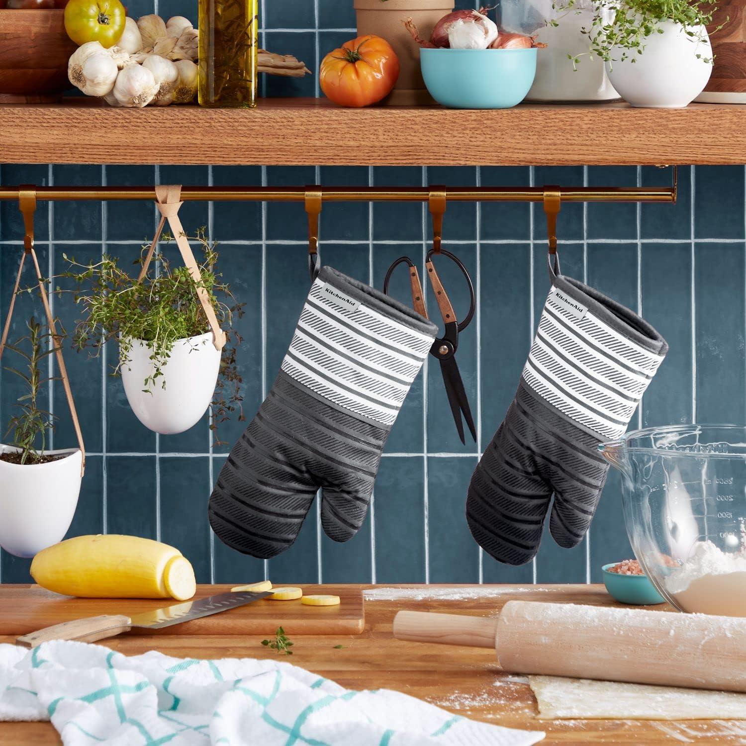 imageKitchenAid Albany Oven Mitt 2Pack Set Aqua Sky 7quotx13quotCharcoal Grey