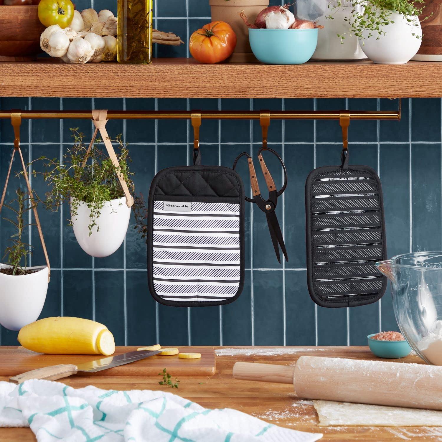 imageKitchenAid Albany Pot Holder 2Pack Set Aqua Sky 7quotx10quotMatte Black