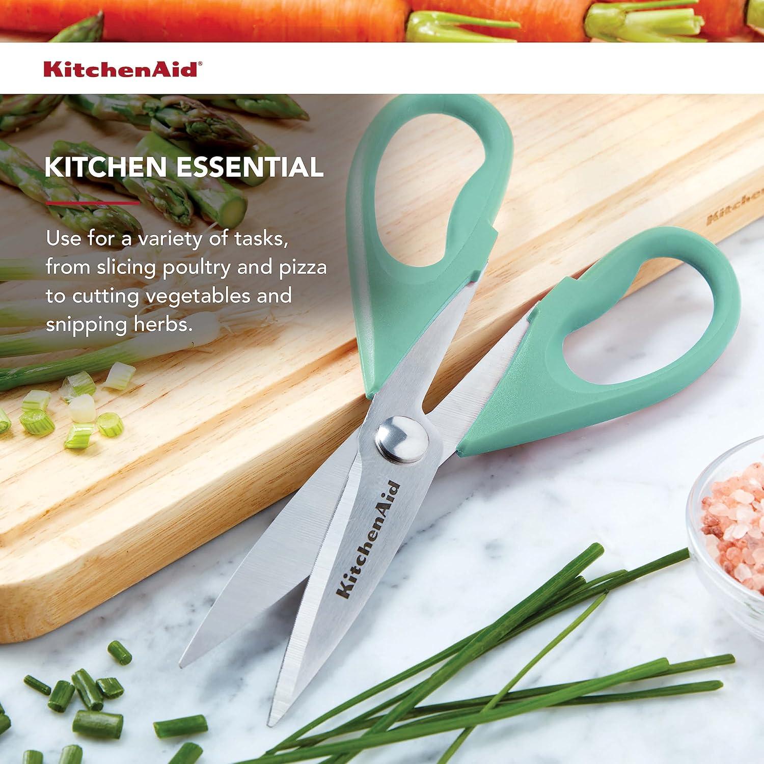 imageKitchenAid All Purpose Kitchen Shears with Protective Sheath Durable Stainless Steel Scissors Dishwasher Safe Soft Grip Comfort Handle 872 Inch BlackAqua Sky