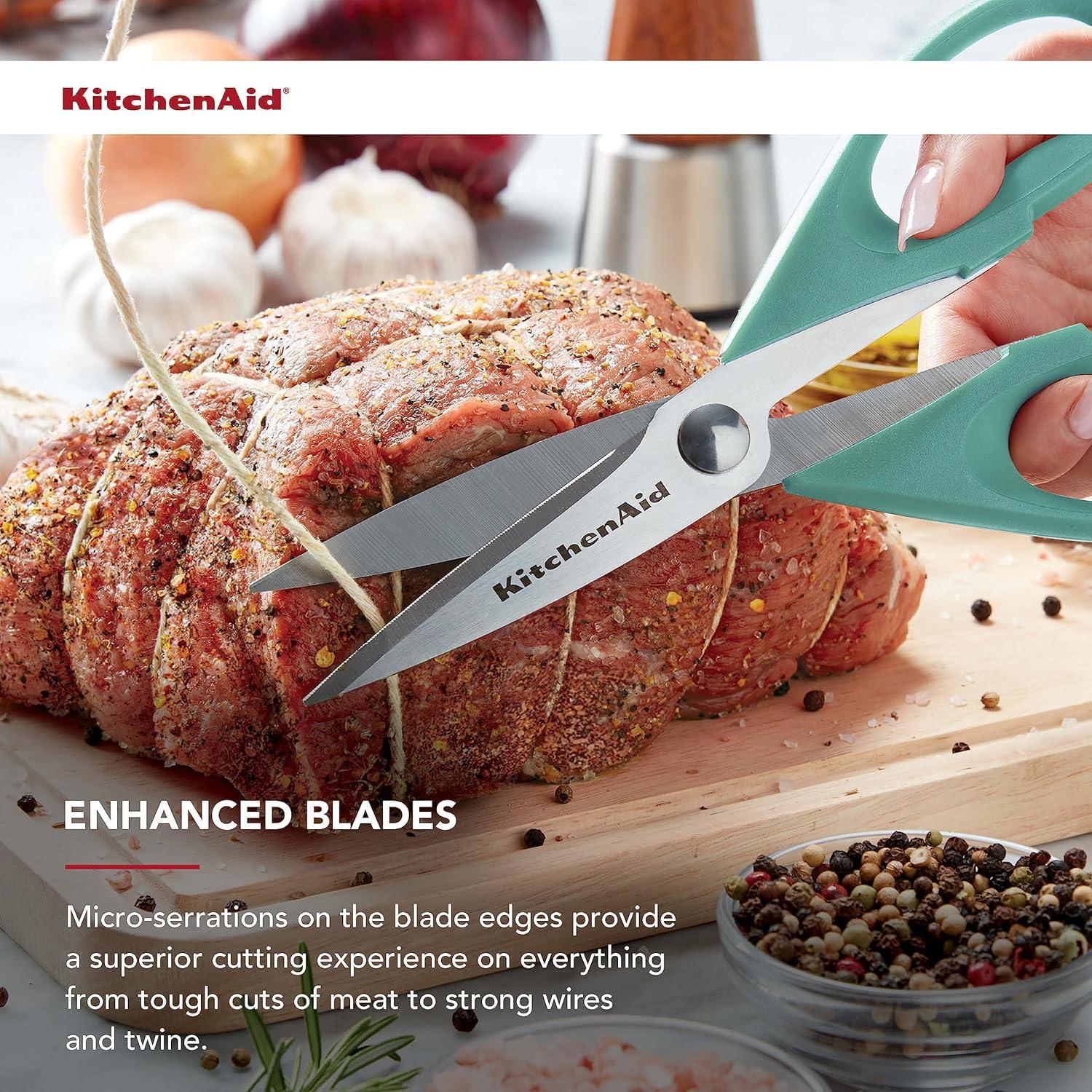 imageKitchenAid All Purpose Kitchen Shears with Protective Sheath Durable Stainless Steel Scissors Dishwasher Safe Soft Grip Comfort Handle 872 Inch BlackAqua Sky