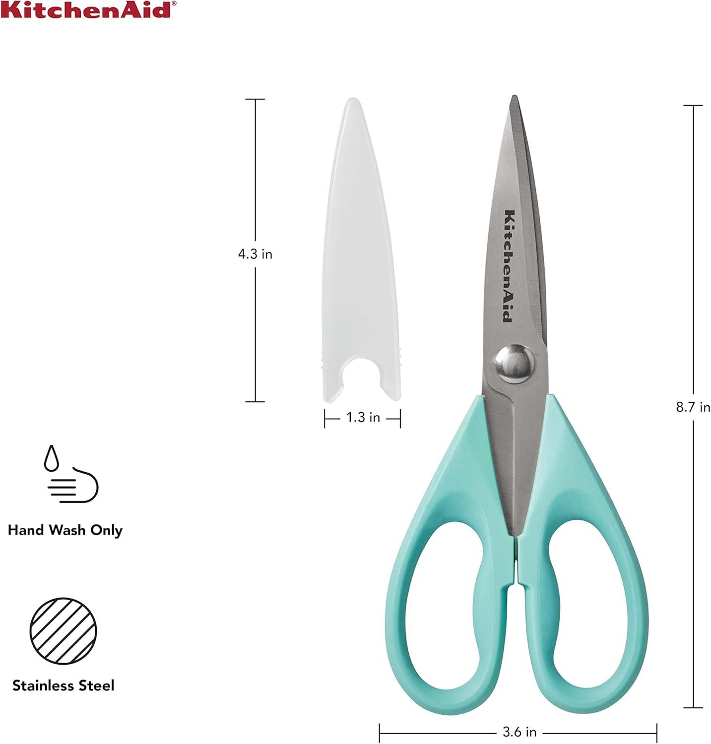 imageKitchenAid All Purpose Kitchen Shears with Protective Sheath Durable Stainless Steel Scissors Dishwasher Safe Soft Grip Comfort Handle 872 Inch BlackAqua Sky