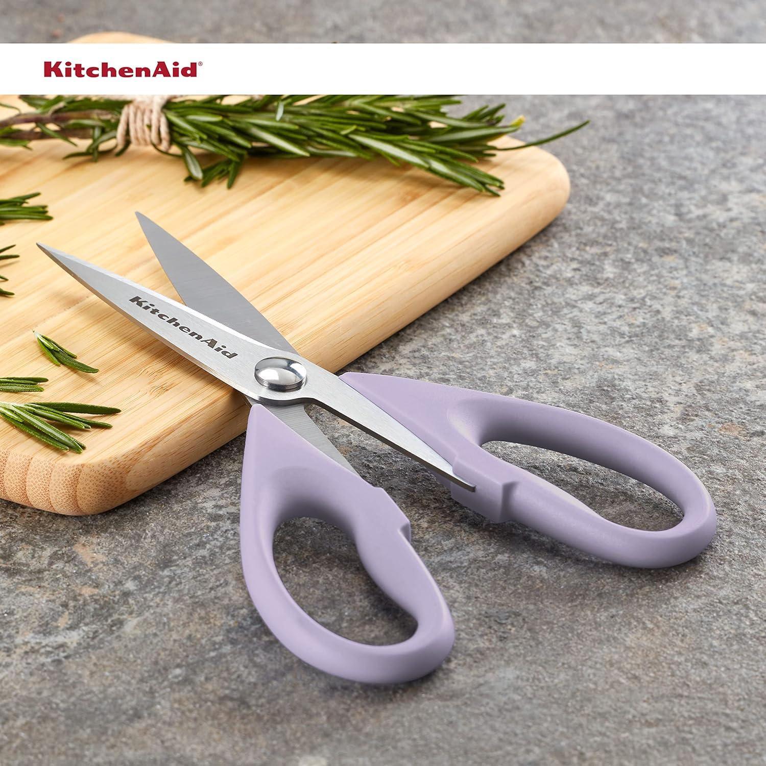 imageKitchenAid All Purpose Kitchen Shears with Protective Sheath Durable Stainless Steel Scissors Dishwasher Safe Soft Grip Comfort Handle 872 Inch Lavendar Cream