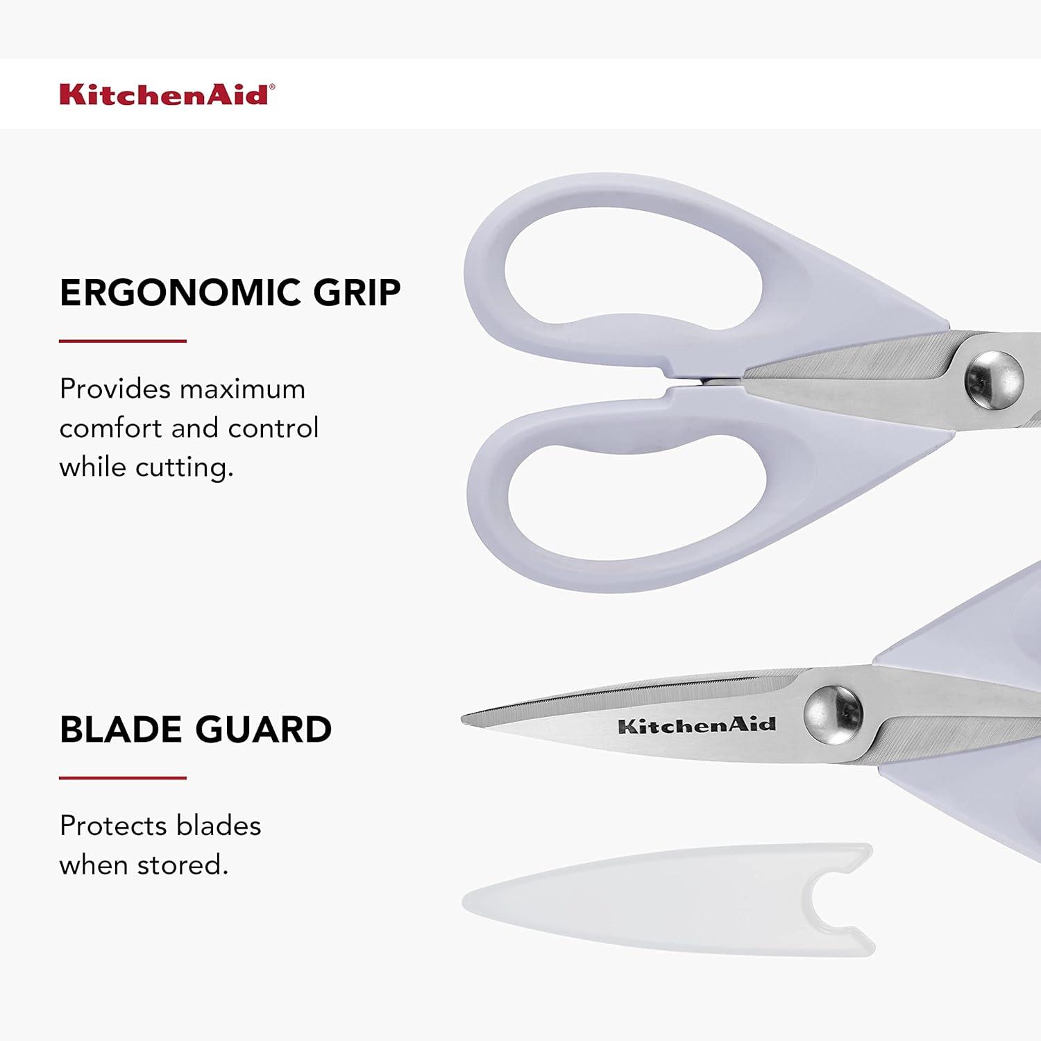 imageKitchenAid All Purpose Kitchen Shears with Protective Sheath Durable Stainless Steel Scissors Dishwasher Safe Soft Grip Comfort Handle 872 Inch Lavendar Cream