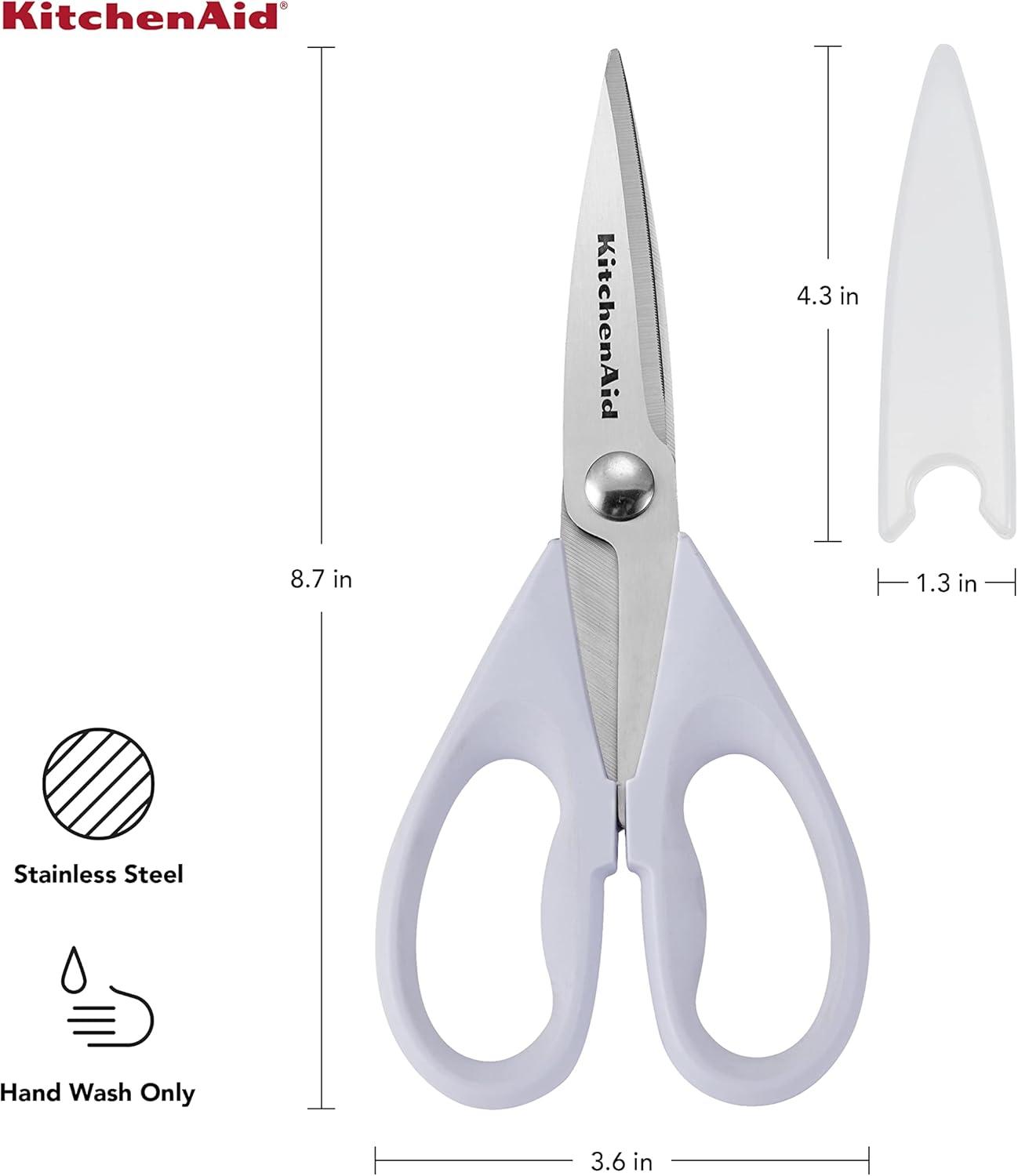 imageKitchenAid All Purpose Kitchen Shears with Protective Sheath Durable Stainless Steel Scissors Dishwasher Safe Soft Grip Comfort Handle 872 Inch Lavendar Cream