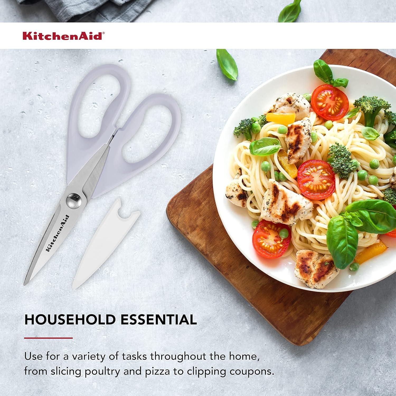 imageKitchenAid All Purpose Kitchen Shears with Protective Sheath Durable Stainless Steel Scissors Dishwasher Safe Soft Grip Comfort Handle 872 Inch Lavendar Cream