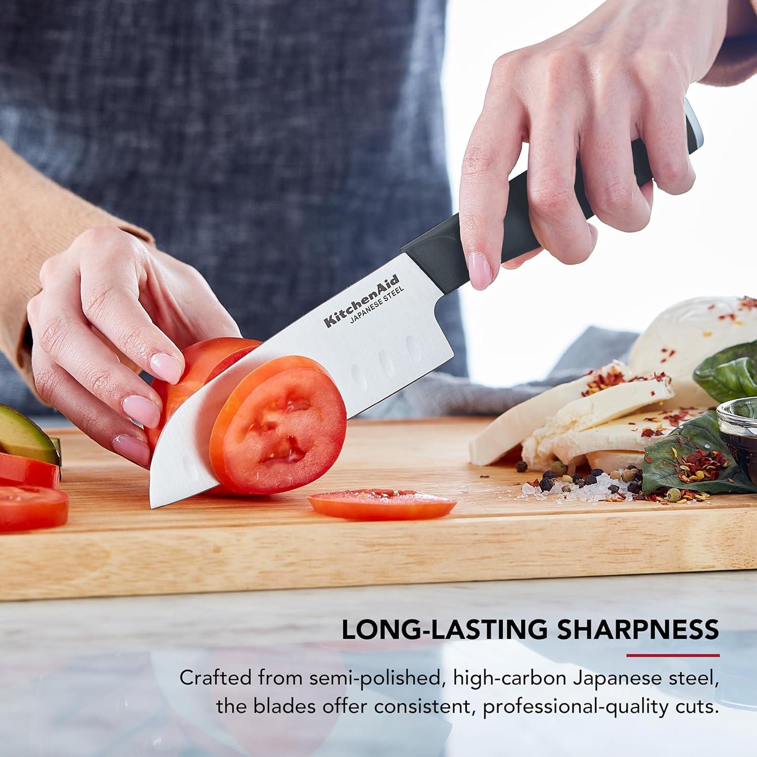 imageKitchenAid Chef Set with CustomFit Covers Sharp Kitchen Knife HighCarbon Japanese Stainless Steel Blade 4 Piece MulticolorCharcoal Gray