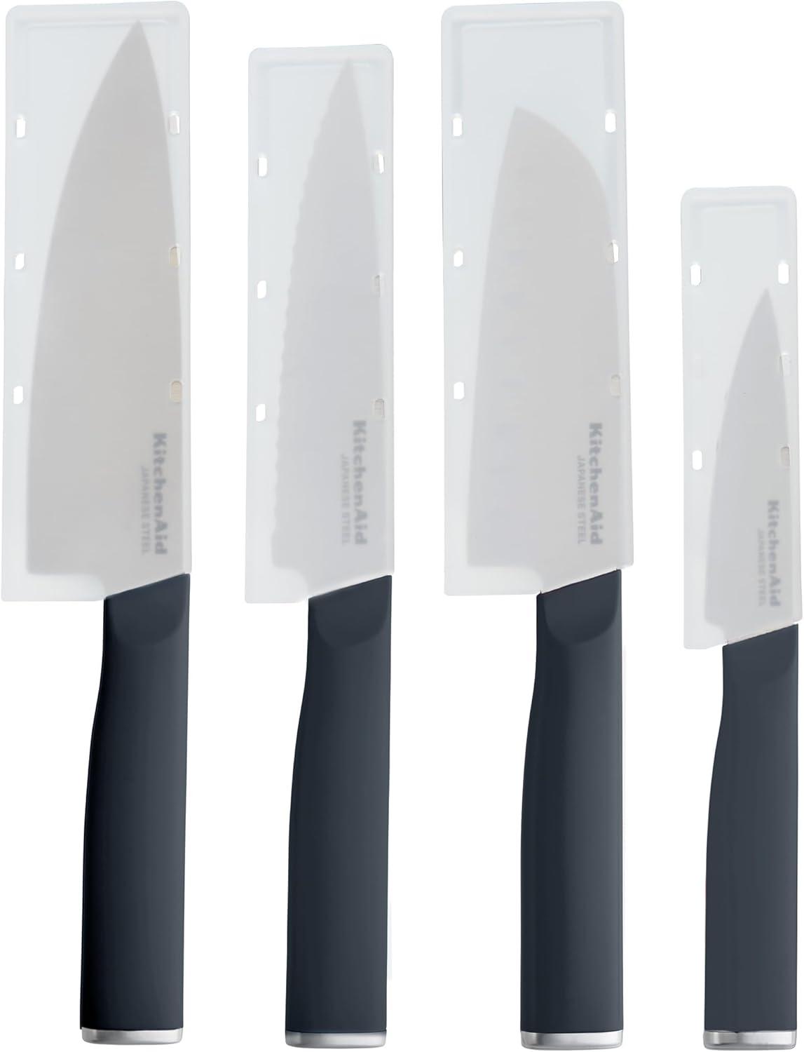 imageKitchenAid Chef Set with CustomFit Covers Sharp Kitchen Knife HighCarbon Japanese Stainless Steel Blade 4 Piece MulticolorCharcoal Gray