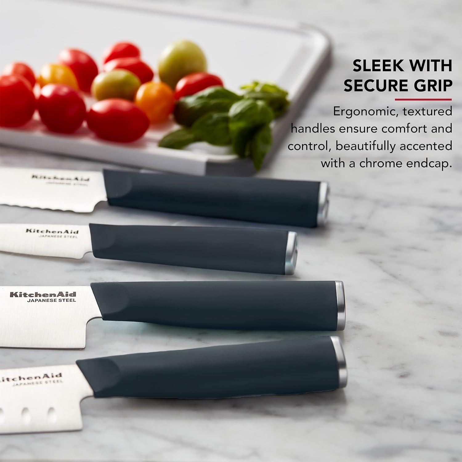 imageKitchenAid Chef Set with CustomFit Covers Sharp Kitchen Knife HighCarbon Japanese Stainless Steel Blade 4 Piece MulticolorCharcoal Gray