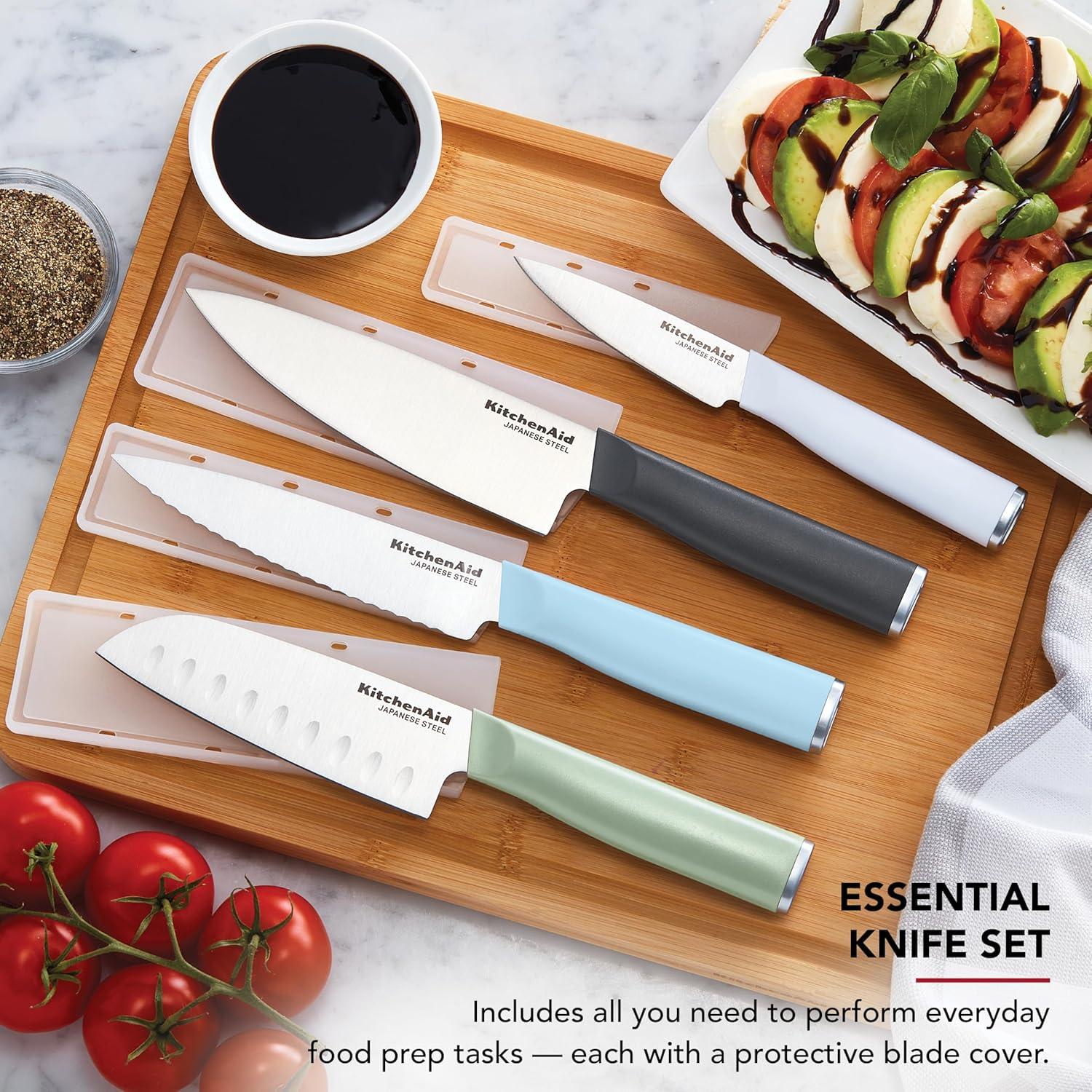 imageKitchenAid Chef Set with CustomFit Covers Sharp Kitchen Knife HighCarbon Japanese Stainless Steel Blade 4 Piece MulticolorMulticolor