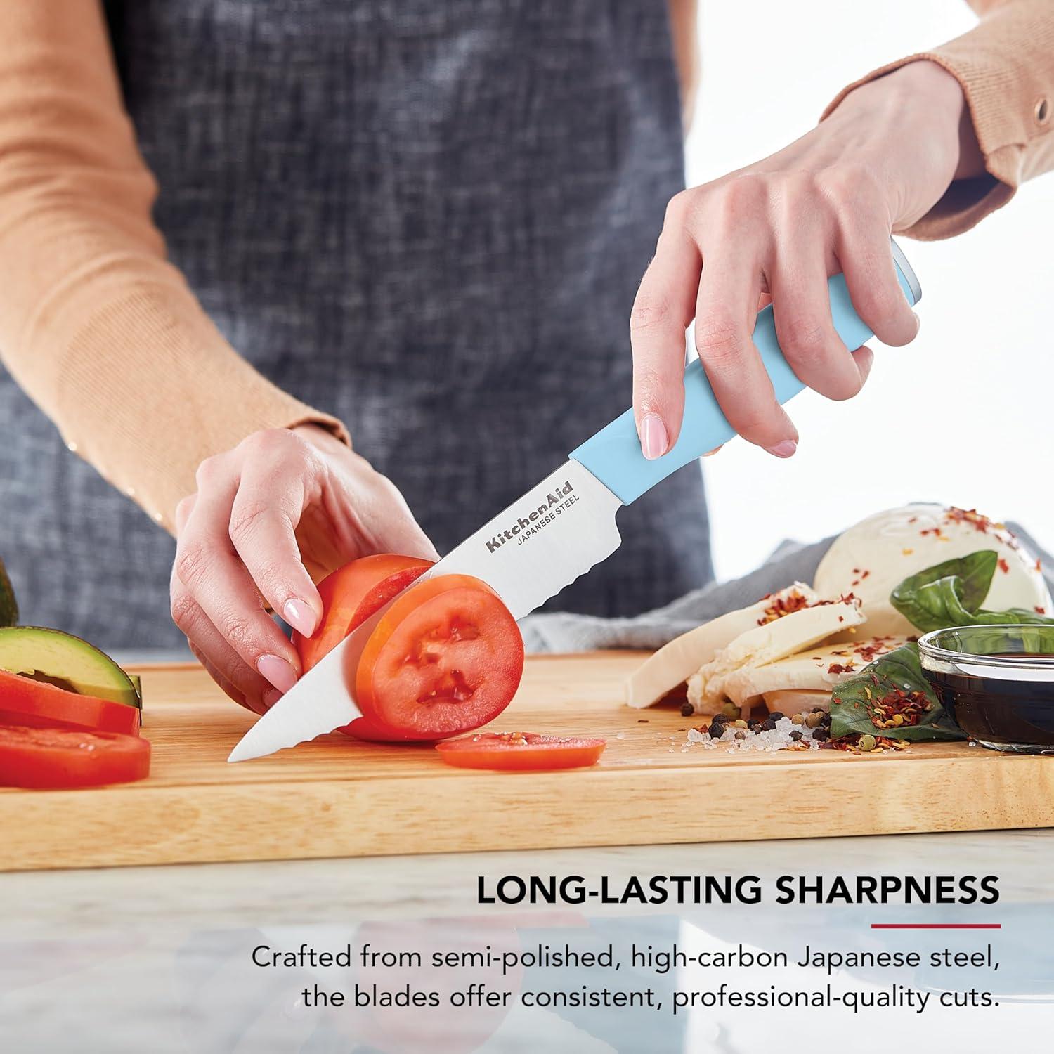 imageKitchenAid Chef Set with CustomFit Covers Sharp Kitchen Knife HighCarbon Japanese Stainless Steel Blade 4 Piece MulticolorMulticolor