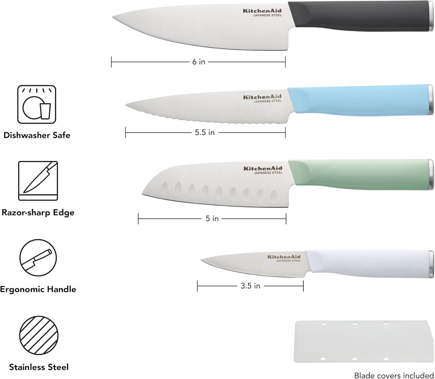 imageKitchenAid Chef Set with CustomFit Covers Sharp Kitchen Knife HighCarbon Japanese Stainless Steel Blade 4 Piece MulticolorMulticolor