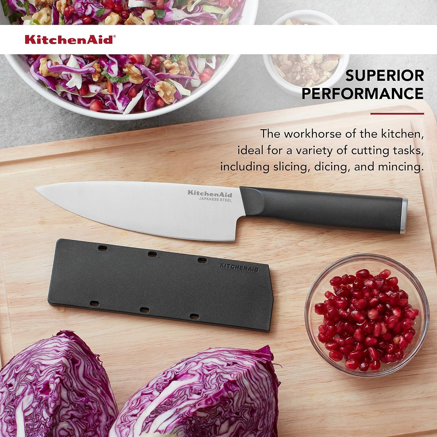 imageKitchenAid Classic Chef Knife with CustomFit Blade Cover 8inch Sharp Kitchen Knife HighCarbon Japanese Stainless Steel Blade Blade Black6