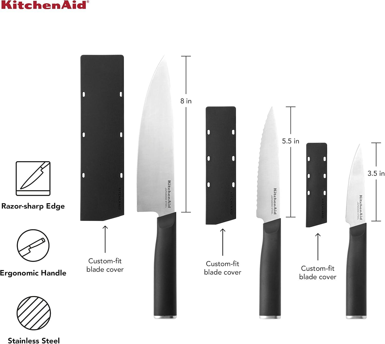 imageKitchenAid Classic Chef Knife with CustomFit Blade Cover 8inch Sharp Kitchen Knife HighCarbon Japanese Stainless Steel Blade Blade Black8