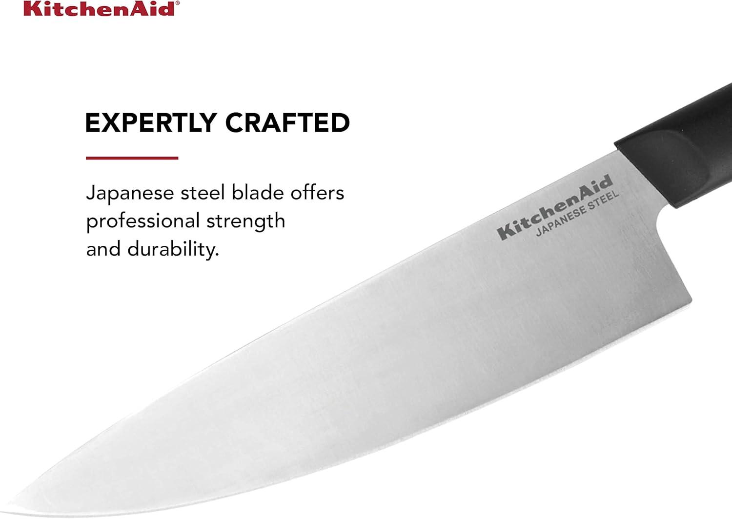 imageKitchenAid Classic Chef Knife with CustomFit Blade Cover 8inch Sharp Kitchen Knife HighCarbon Japanese Stainless Steel Blade Blade Black8