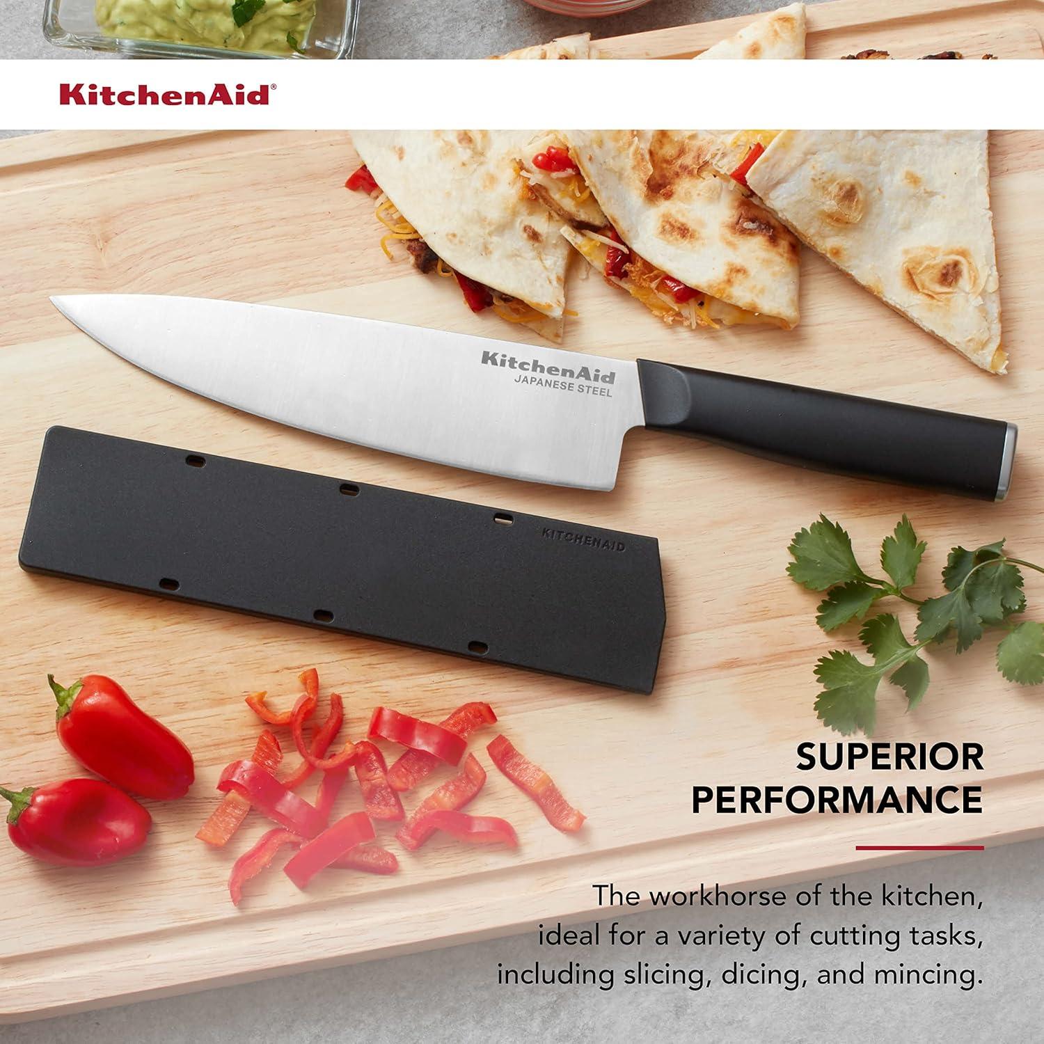 imageKitchenAid Classic Chef Knife with CustomFit Blade Cover 8inch Sharp Kitchen Knife HighCarbon Japanese Stainless Steel Blade Blade Black8