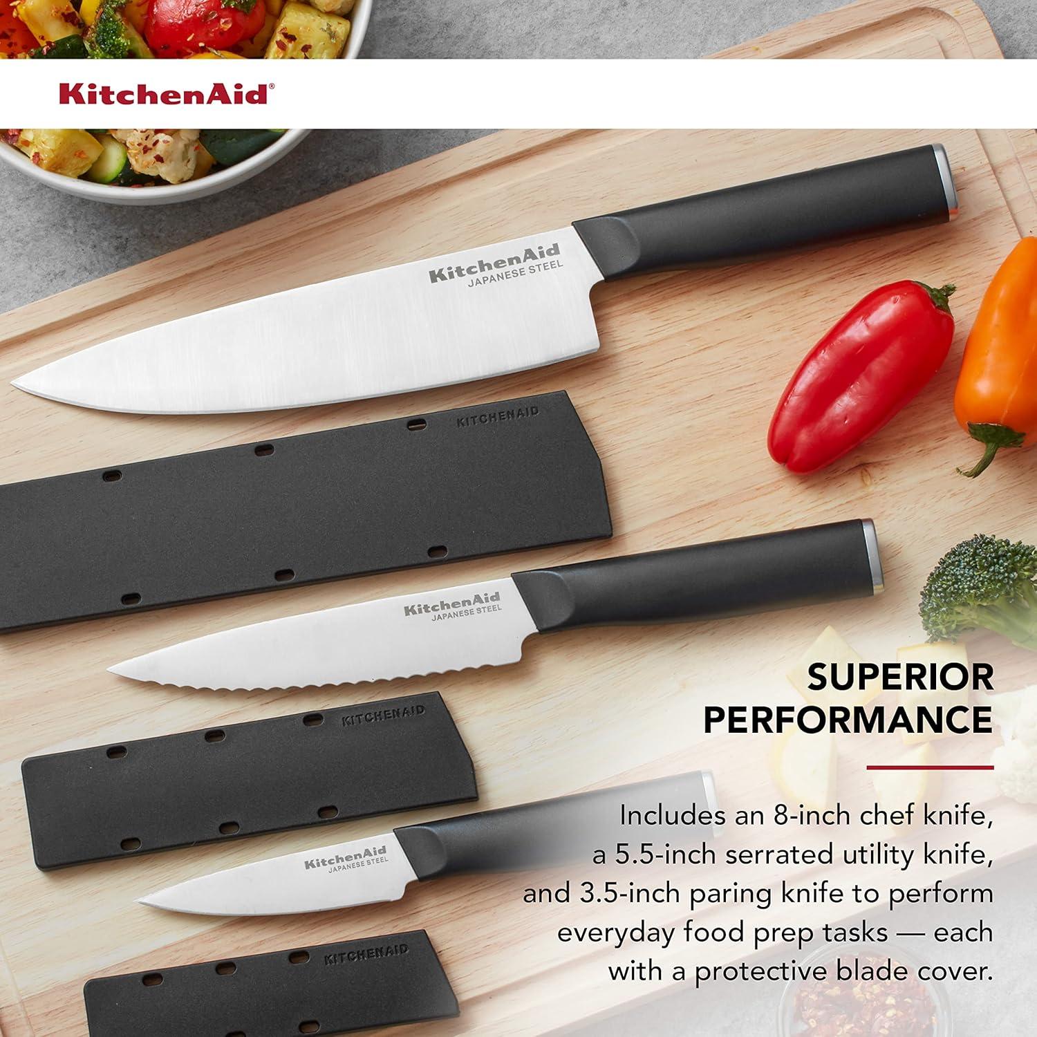 imageKitchenAid Classic Chef Knife with CustomFit Blade Cover 8inch Sharp Kitchen Knife HighCarbon Japanese Stainless Steel Blade Blade Black8