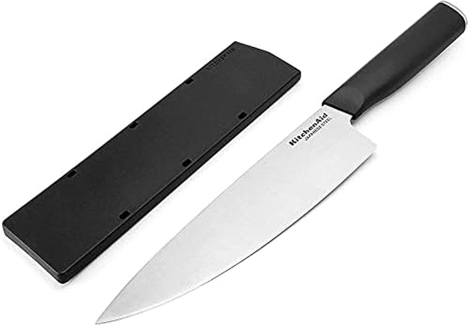 imageKitchenAid Classic Chef Knife with CustomFit Blade Cover 8inch Sharp Kitchen Knife HighCarbon Japanese Stainless Steel Blade Blade Black8