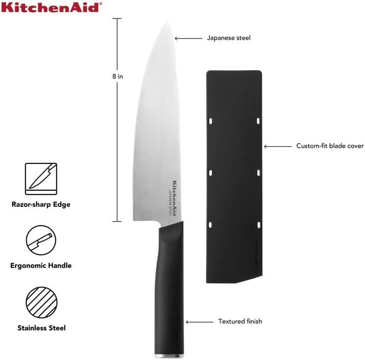 imageKitchenAid Classic Chef Knife with CustomFit Blade Cover 8inch Sharp Kitchen Knife HighCarbon Japanese Stainless Steel Blade Blade Black8