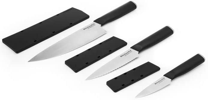 imageKitchenAid Classic Chef Knife with CustomFit Blade Cover 8inch Sharp Kitchen Knife HighCarbon Japanese Stainless Steel Blade Blade Black8